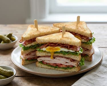 Club Sandwich with Turkey and Fried Egg