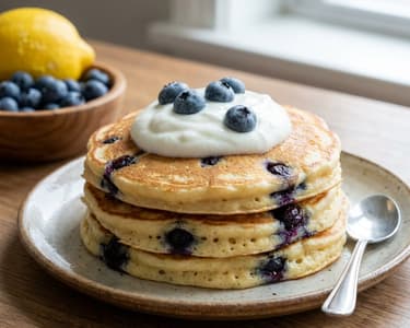 Fluffy Yogurt Pancakes with Blueberries