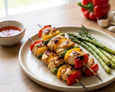 Chicken Skewers with Green Asparagus & Bell Pepper