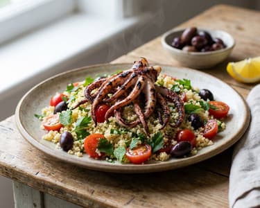 Grilled Calamari Tentacles with Couscous Salad