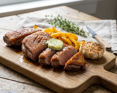 Grilled duck breast with herb butter