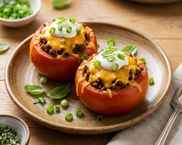 Stuffed Tomatoes with Minced Beef and Cheddar