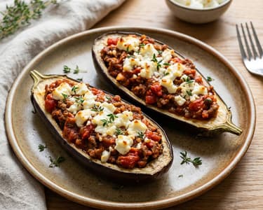 Stuffed Eggplant with Minced Beef and Feta