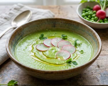 Green Pea Cream Soup with Radishes