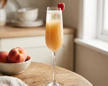 Bellini Cocktail with Peach & Raspberry