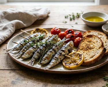 Grilled Sardines with Herbs and Lemon Dip