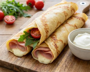 Hearty Snack Pancakes with Mortadella & Cheese