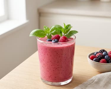 Pink Almond Smoothie with Berries & Basil