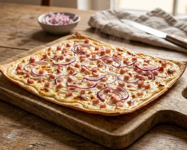 Flammkuchen with Ham and Red Onions