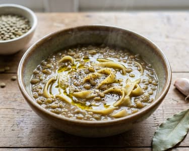 Hearty Lentil Soup with Wide Tagliatelle Noodles