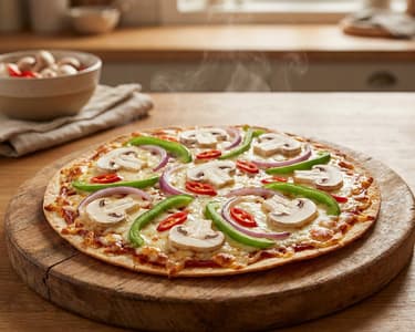 Quick Tortilla Pizza with Mushrooms & Bell Pepper