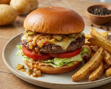 Juicy Hamburger with Homemade Fries