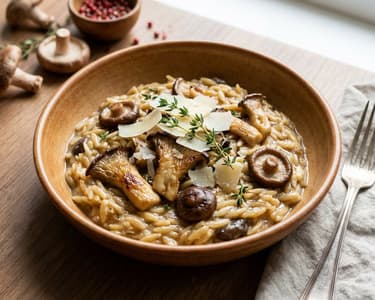 Creamy Orzo with Oyster Mushrooms and Shiitake
