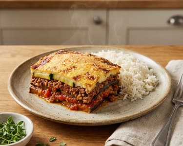 Eggplant-Zucchini Moussaka with Rice