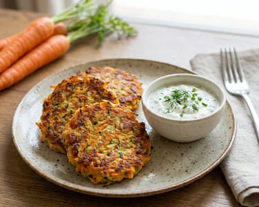 Knusprige Thunfisch-Erdäpfel-Laibchen mit Gemüse