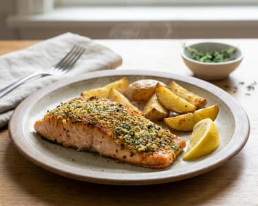 Redfish with Herb Crust and Roasted Potatoes