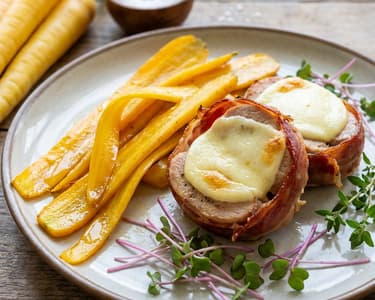 Turkey Thigh with Prosciutto and Caramelized Yellow Carrots