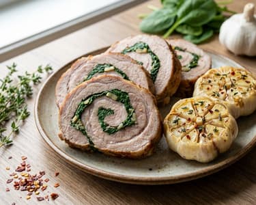 Pork Roulade with Spinach and Roasted Garlic