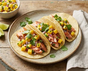Tacos with Mango-Pineapple Salsa and Smoked Salmon Trout