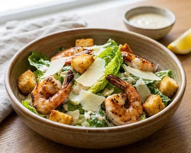 Caesar Salad with Shrimp & Basil Croutons