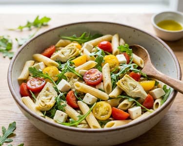 Summer Pasta Salad with Mozzarella and Artichokes
