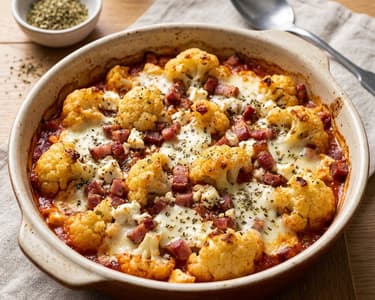 Gratinated Cauliflower with Tomatoes and Cheese