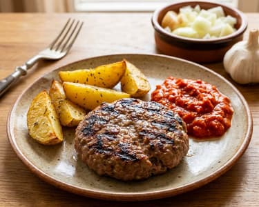 Juicy Pljeskavica with Ajvar and Potatoes
