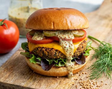 Plant-Based Burger with Mustard-Dill Dressing