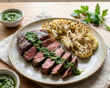 Steak mit Chimichurri und gegrilltem Karfiol