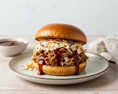 Pulled Pork Burger with Coleslaw & BBQ Sauce