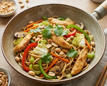 Fried Noodles with Chicken and Vegetables