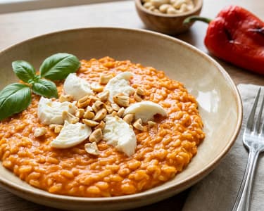 Risotto mit geröstetem Paprika, Mozzarella und Cashews