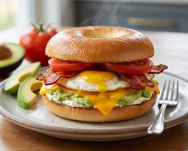 American Breakfast Bagel mit Ei und Bacon