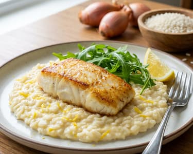Kabeljau auf Zitronen-Risotto mit Rucola