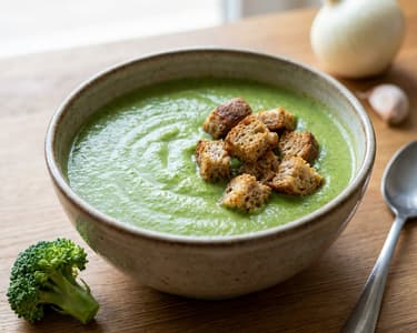 Creamy Broccoli Soup with Whole Wheat Croutons