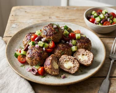 Pork Patties with Feta & Olive Salsa
