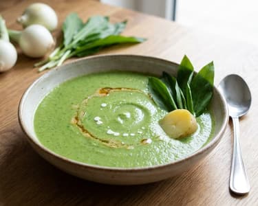 Wild Garlic Cream Soup with Brown Butter