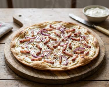 Classic Flammkuchen with Bacon and Onions