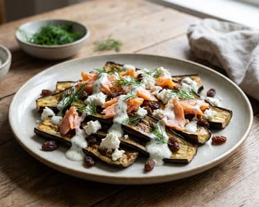 Aubergine with Smoked Salmon and Goat Cheese