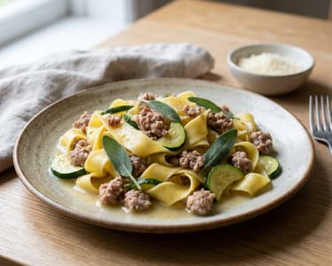 Pappardelle with Salsiccia, Zucchini and Sage