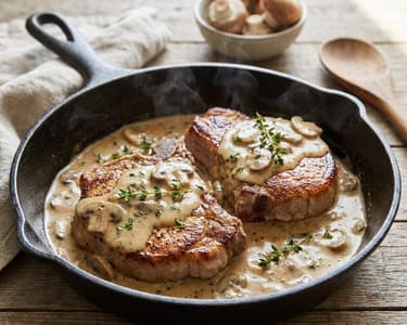 Schweinskoteletts mit Pilzen und Rahmsauce