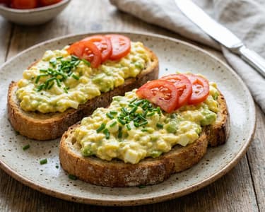Cremiger Ei-Avocado-Aufstrich mit Paradeisern