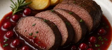 Hirschbraten mit Rotwein-Preiselbeer-Soße