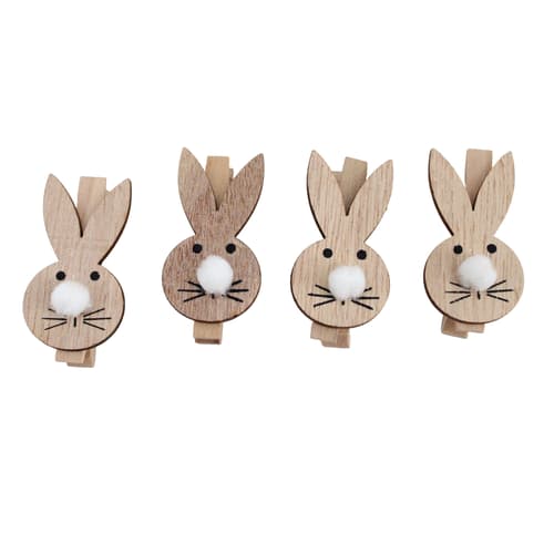 Kluppen aus Holz mit Hasengesicht