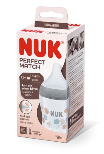 NUK Perfect Match Babyfles 150 Ml - 0+ Maanden | Antikrampjesfles Met Temperatuurindicator | Schaap Design