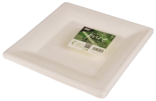 12 Teller, Zuckerrohr "pure" eckig 26 cm x 26 cm weiss