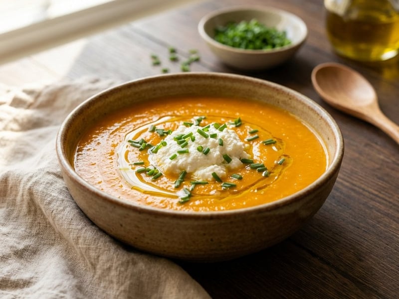 Carrot Cream Soup with Ginger and Ricotta