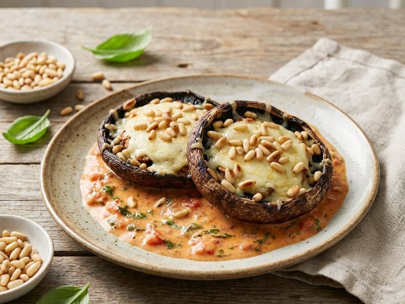 Grilled Portobello Mushrooms with Parmesan & Cream Sauce