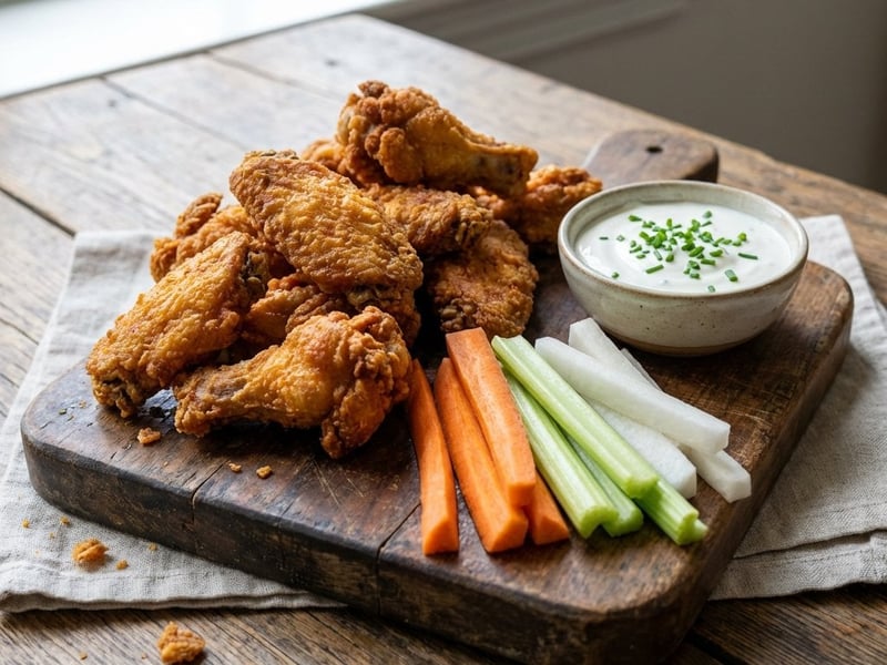 Baked Chicken Wings with Crudités and Sour Cream