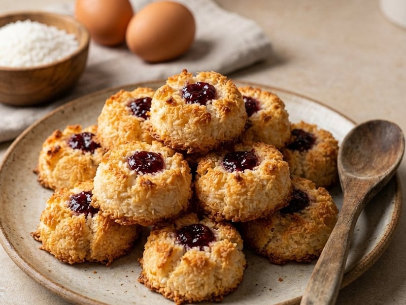 Classic Coconut Macarons with Redcurrant Jam